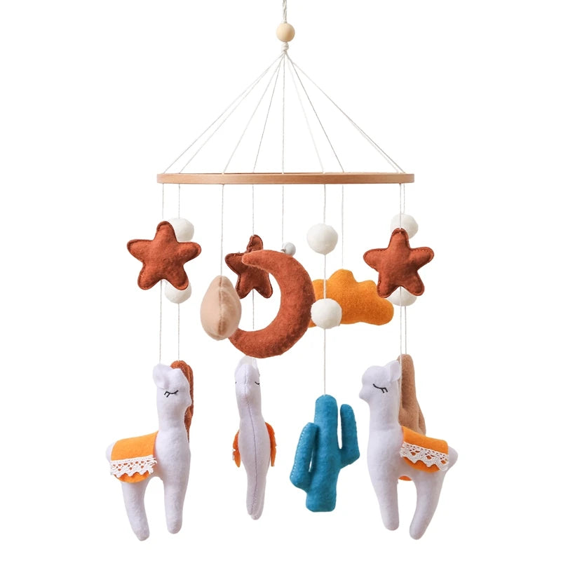 Wooden Crib Mobile Felt Bear Musical Newborn Sensory Toys