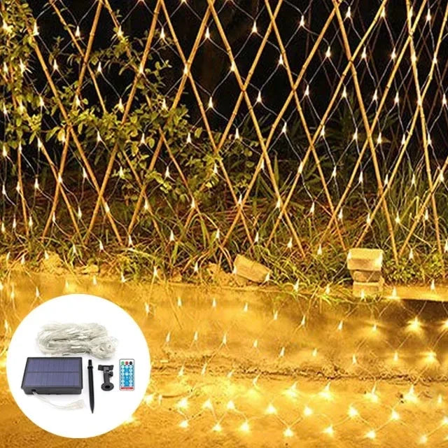 Solar-Powered LED Net Curtain Lights - 8 Modes Waterproof String Fairy Lights for Holiday Decorations, Christmas, Weddings & Outdoor Events