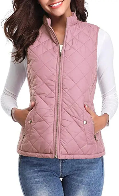 Lightweight Women Quilted Vest - Stand Collar Cotton Winter