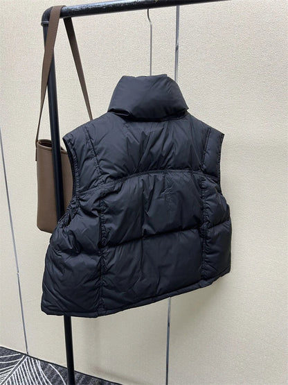 Warm Women’s Down Vest - Stand Collar, Duck Down, Winter