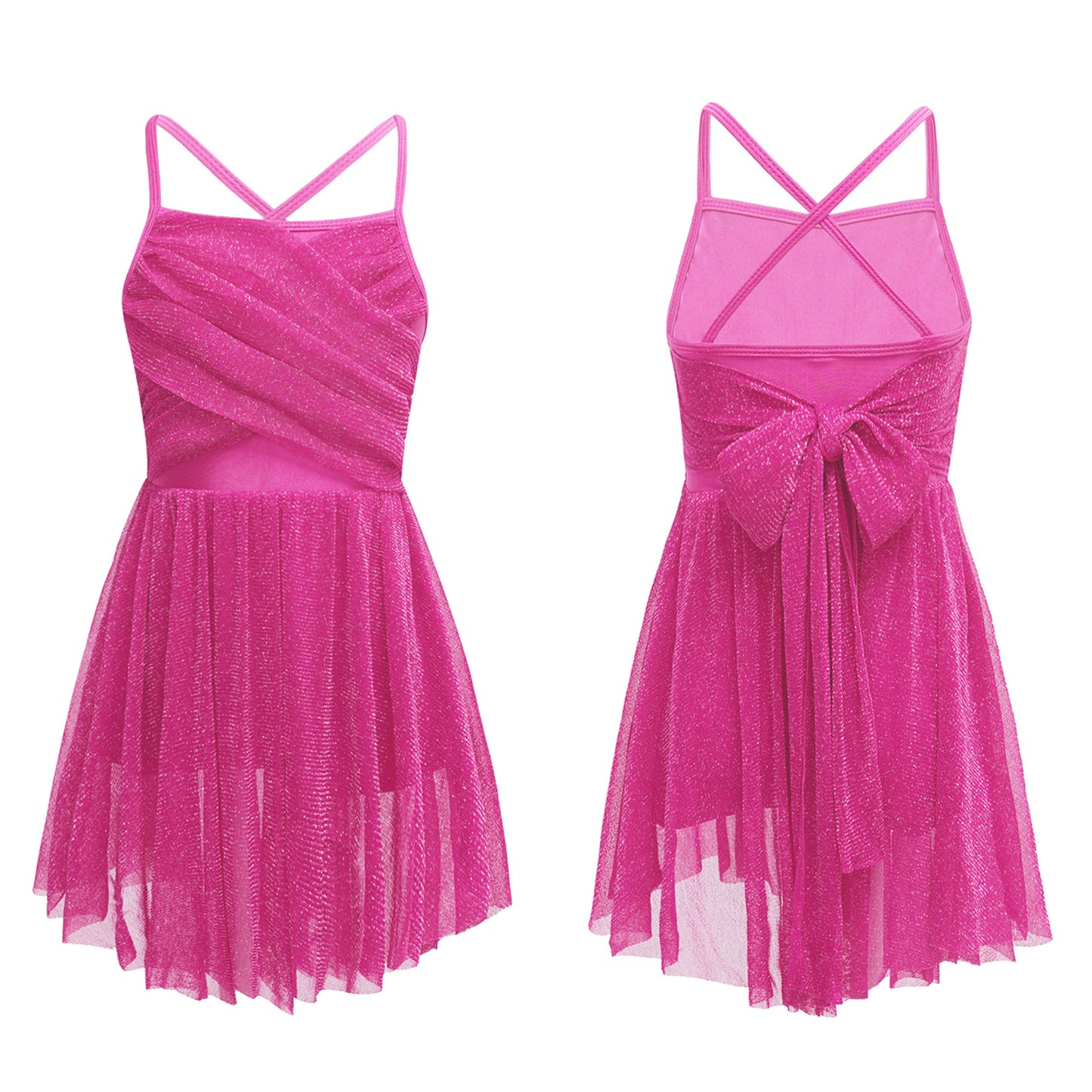 Lightweight Girls' Dance Dress - Flowy, Glittery Mesh, Ballet & Gymnastics Costume