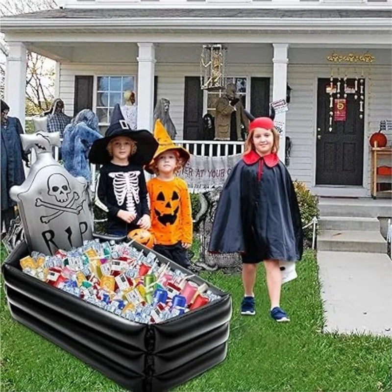 Opblaasbare Halloween-schedel, grafsteen en doodskist van PVC, griezelige sfeerdecoratie voor binnen en buiten, spookhuis 2026