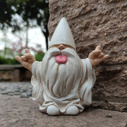 Statua Gnomo da Giardino in Resina Divertente con Lingua Fuori Ornamento Esterno per Decorazione Patio Accento Cortile Tutte le Stagioni