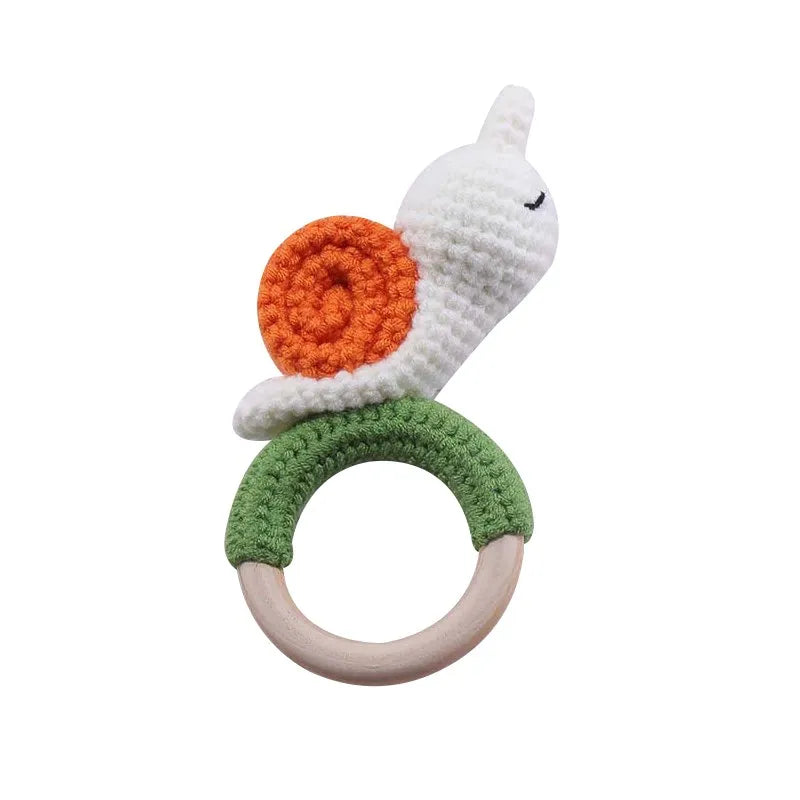 Wooden Crochet Animal Teether Rattle Newborn Sensory Toys