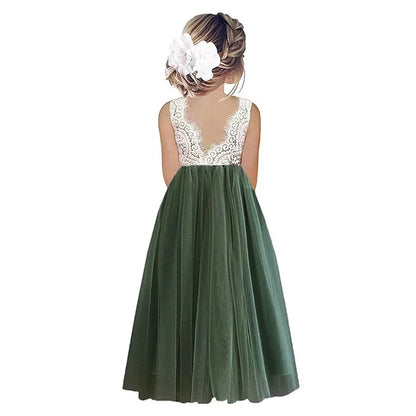 Leichtes Mädchen-Blumenkindkleid - Spitzenoberteil, fließender Tüllrock, Polyester, Für Hochzeit