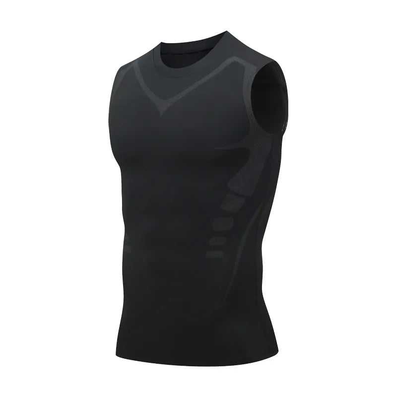 Quick-dry men's compression tank top – polyester, sleeveless, gym and bodybuilding vest