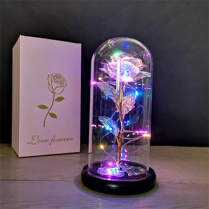 Rosa Galassia in Oro 24K con Luci LED – Scatola Regalo per la Festa della Mamma Fiore in Alluminio con Luci a Stringa e Scatola Fiore Artificiale Regalo