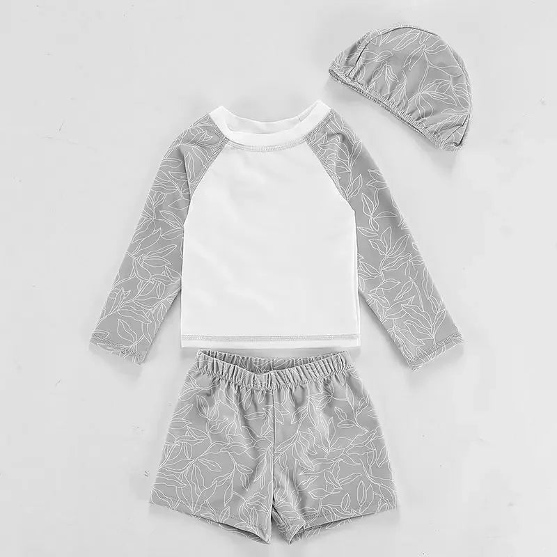 Costume da bagno per neonati maschi a asciugatura rapida - maglia a maniche lunghe e pantaloncini, poliestere, per nuoto