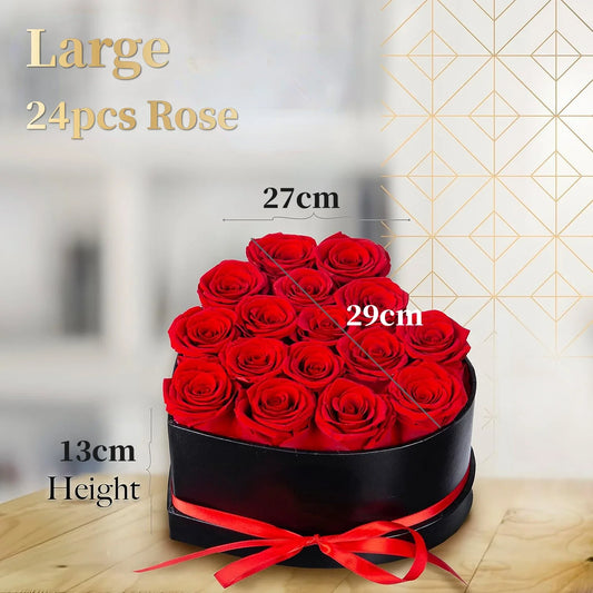 Heart-Shaped Eternal Rose Gift Box - 18/24 Red Silk Roses, A Luxurious Valentine's Day Gift for Weddings or Birthdays