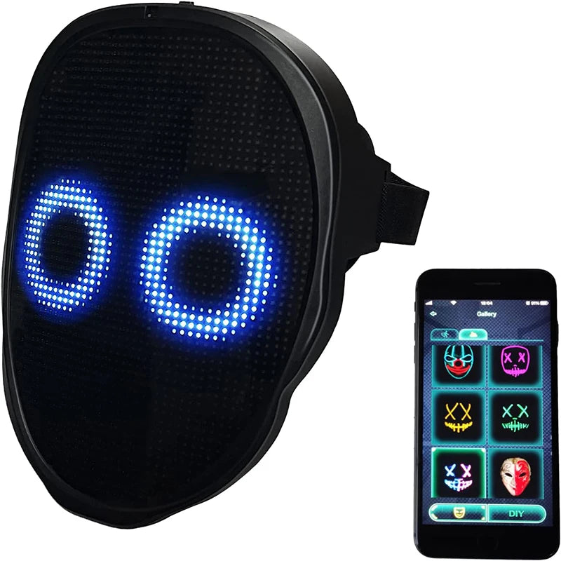 LED-masker met slim display, Bluetooth, app-programmeerbaar en gebarenbediening, 2074-LED Halloween-feestmasker 2026