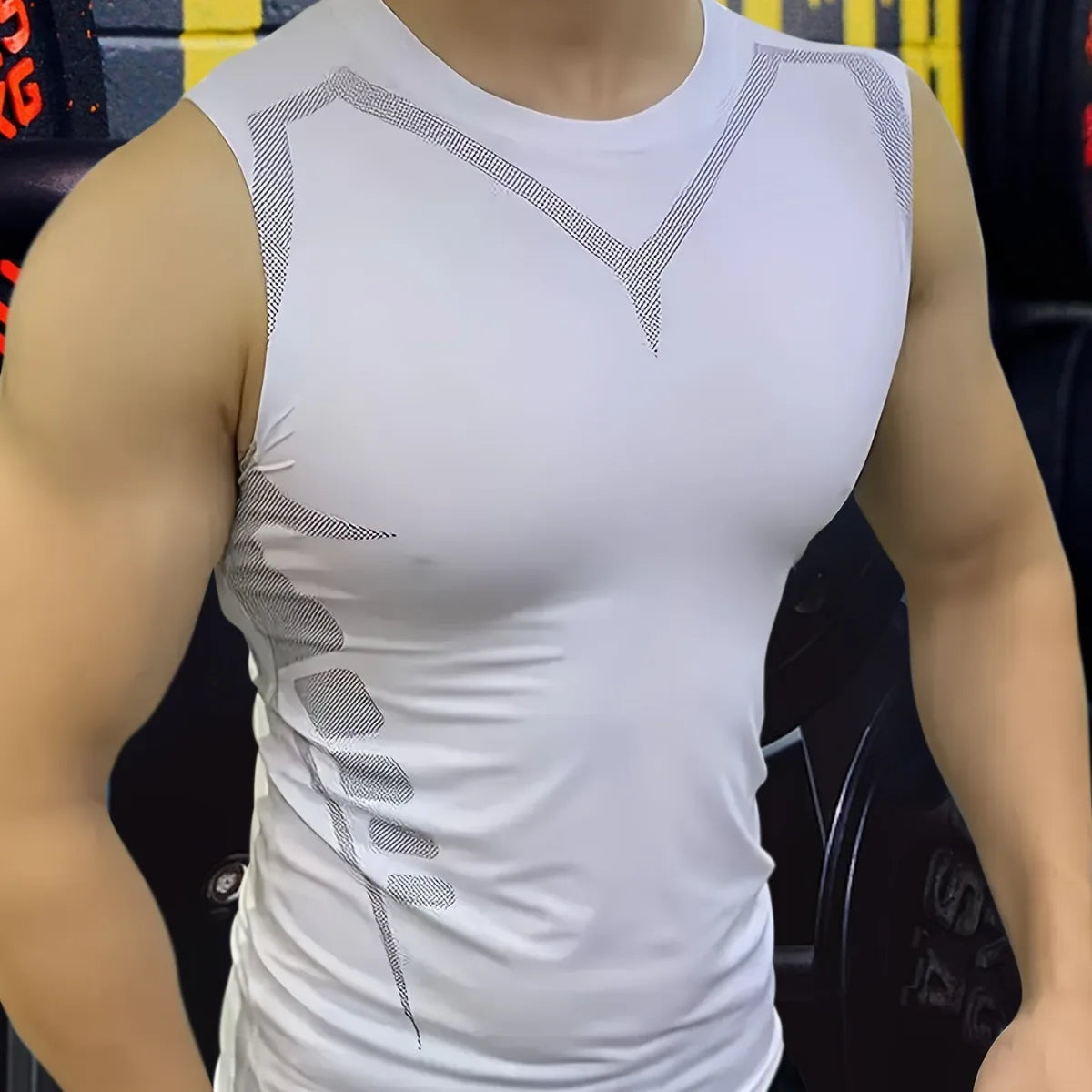 Quick-dry men's compression tank top – polyester, sleeveless, gym and bodybuilding vest