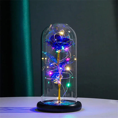 Rosa Galassia in Oro 24K con Luci LED – Scatola Regalo per la Festa della Mamma Fiore in Alluminio con Luci a Stringa e Scatola Fiore Artificiale Regalo