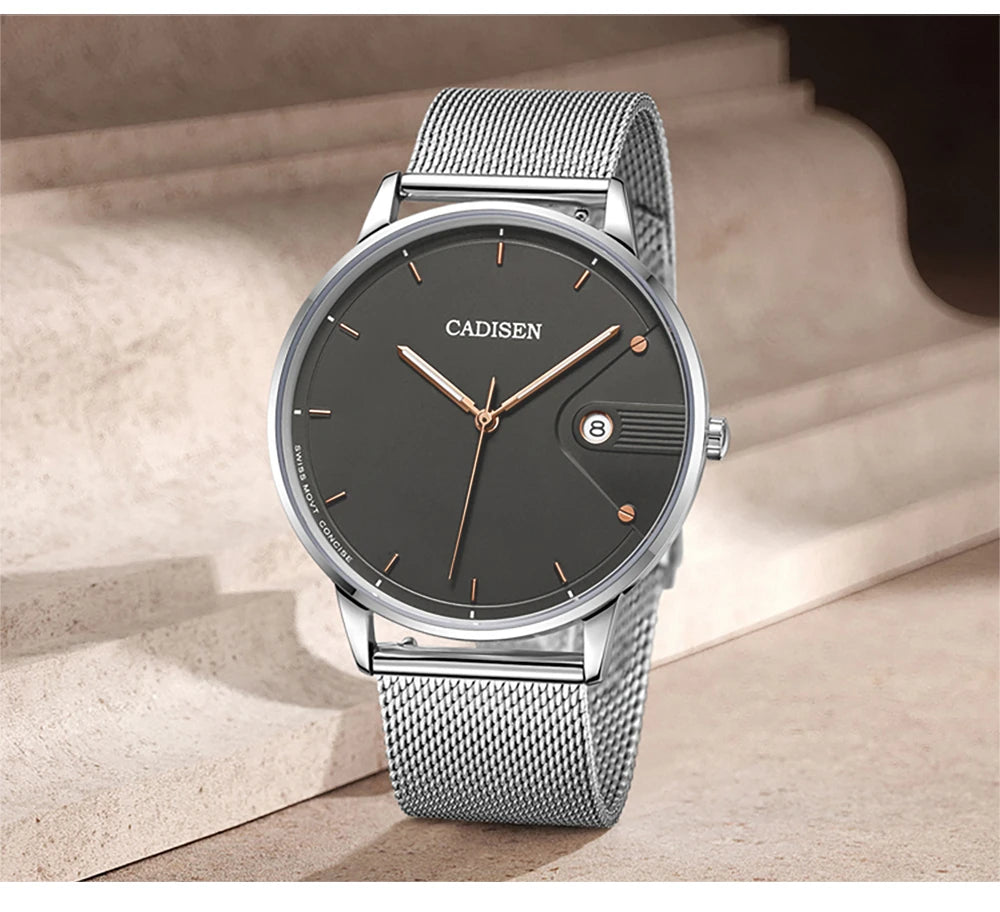 Ultra Thin Swiss Quartz Mesh Strap Watch 7mm Sapphire