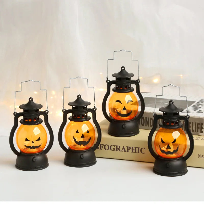 Halloween-LED-hanglamp in de vorm van een pompoen, spooklamp in retro-olielampstijl voor feest- en huisdecoratie, griezelig accessoire 2026