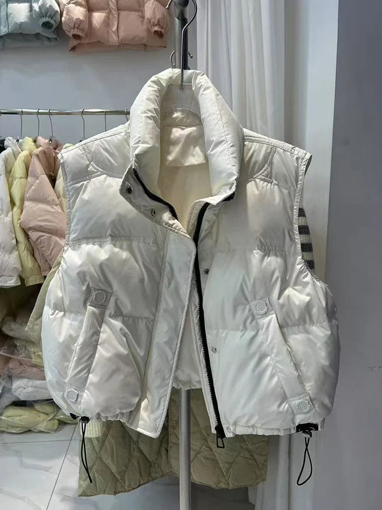 Warm Women’s Down Vest - Stand Collar, Duck Down, Winter