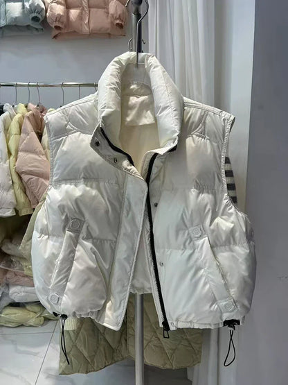 Warm Women’s Down Vest - Stand Collar, Duck Down, Winter