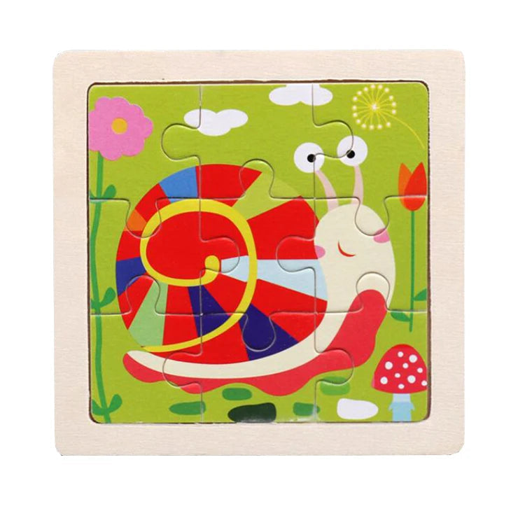 Kids Wooden Jigsaw Puzzle - Montessori Cartoon Animal Vehicle Educational Toy for Children