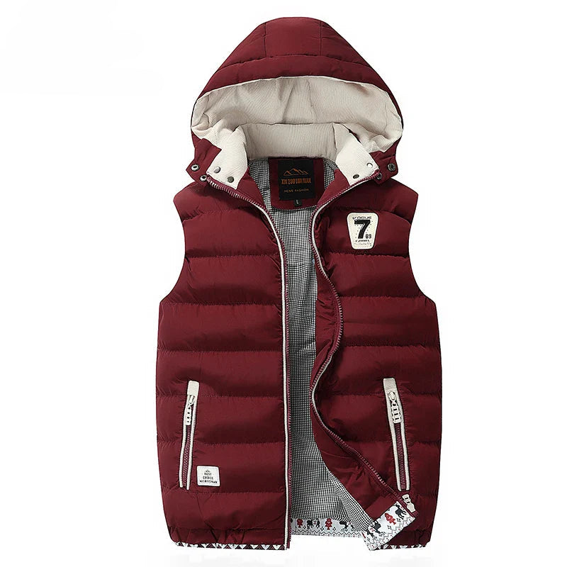 Windproof Men Hooded Vest - Quilted Padded, Polyester, Autumn