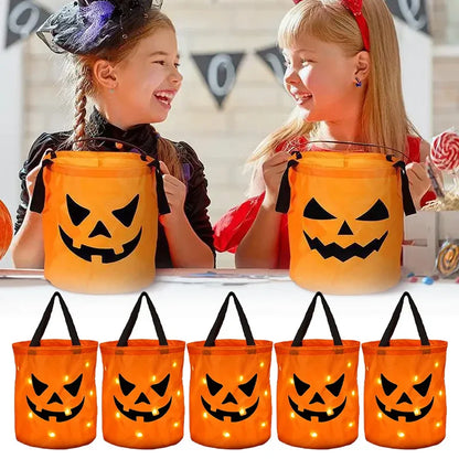 Secchio per dolcetti di Halloween con LED che si illumina al buio, secchio per dolcetti autunnale 2025 riutilizzabile, sicuro e visibile