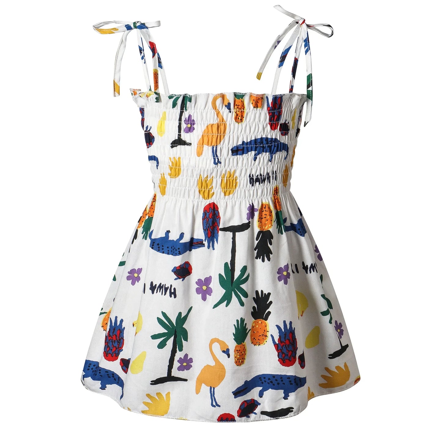Soft girls' floral sundress - smocked bodice, polyester, for casual beach party