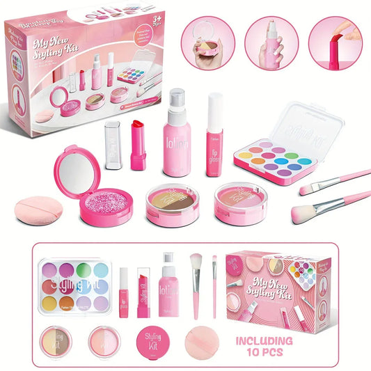 Kit de maquillaje para niños - Set de maquillaje de juguete para juego de simulación, 10 piezas no tóxicas, sin líquido, regalo otoño 2025