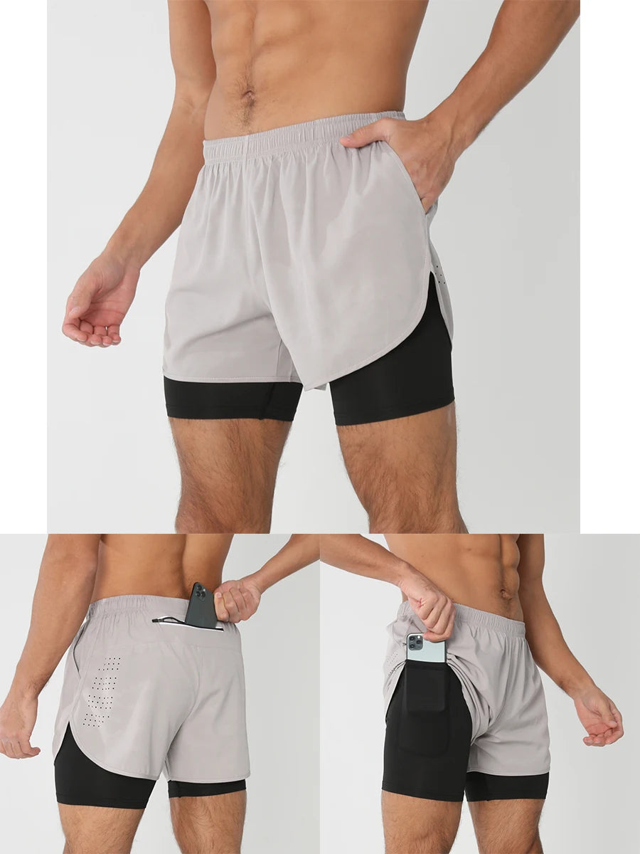 Quick-dry men's 2-in-1 running shorts - lightweight lined, polyester, for gym and summer training
