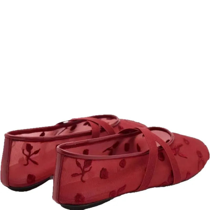 Bailarinas ligeras para mujer - Mary Jane, malla bordada