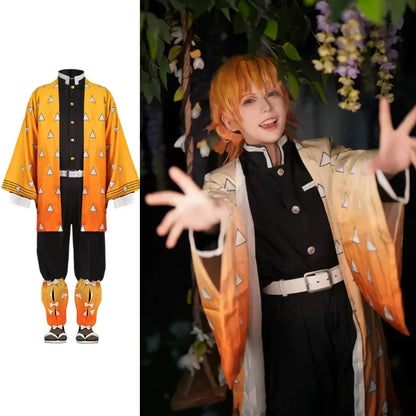 Demon Slayer Agatsuma Zenitsu Kimono Cosplay Costume Set with Wig for Adults Halloween 2026