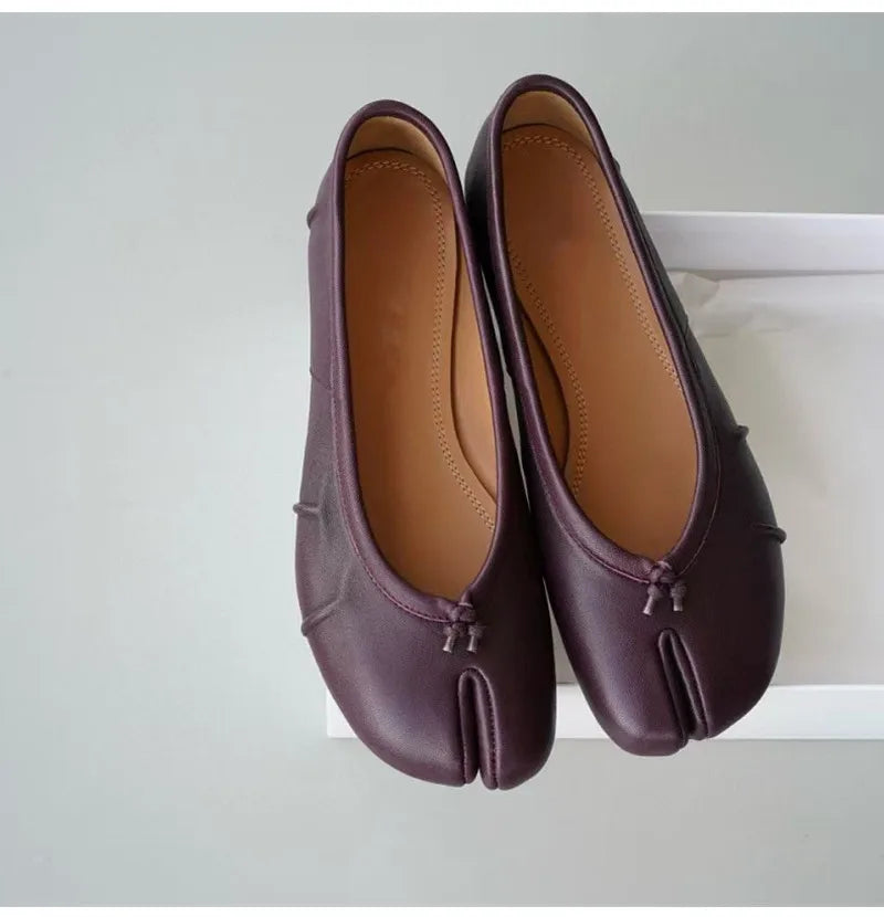 Soft Women Tabi Ballet Flats - Split Toe, Leather, Casual