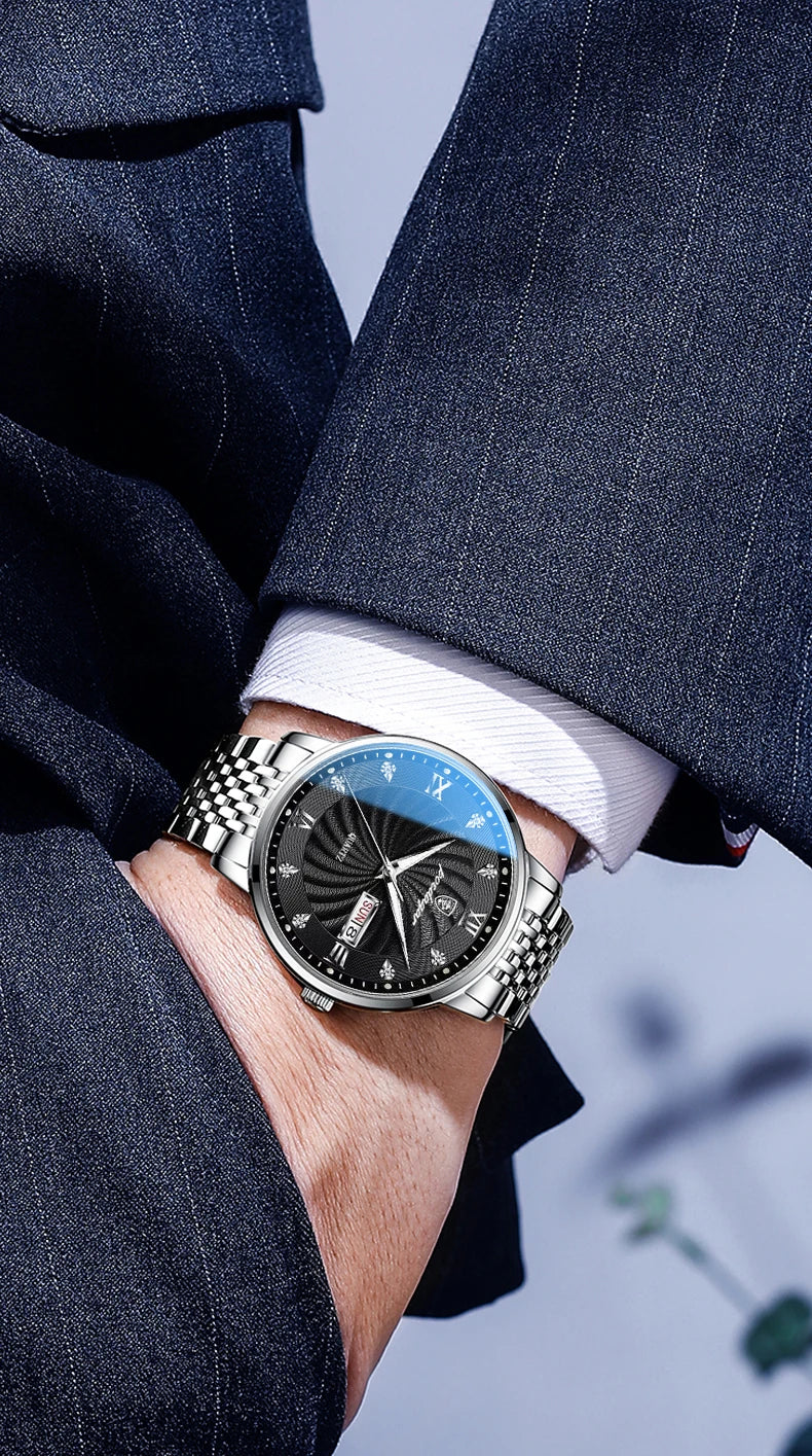 Quartz Wristwatch Stainless Steel Luminous Date Week