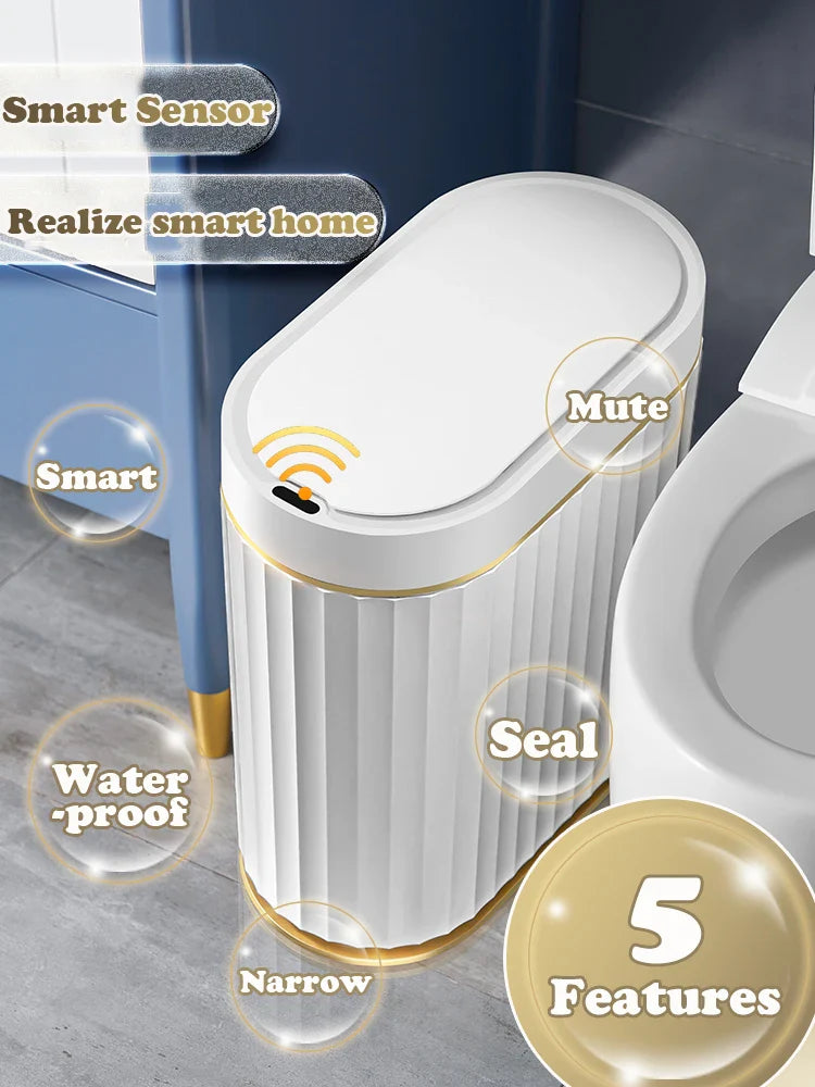 Automatic Sensor Trash Can Narrow Roman Stripe Bathroom Bin