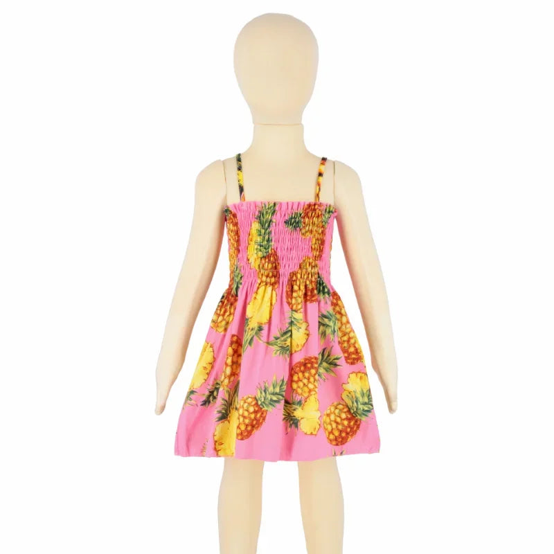Soft girls' floral sundress - smocked bodice, polyester, for casual beach party