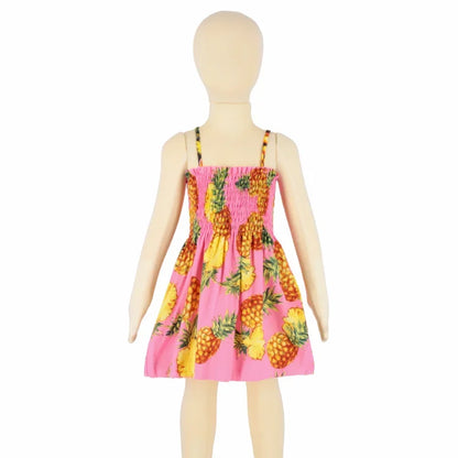 Soft girls' floral sundress - smocked bodice, polyester, for casual beach party
