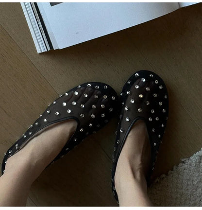 Breathable Women Ballet Flats - Mesh Crystal, Casual Walking