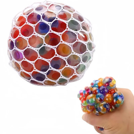 6cm Rainbow Bead Stress Ball Mesh Pinch Pocket Fidget