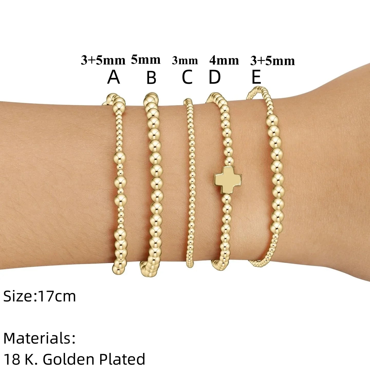 Gold Plated Cross Beaded Bracelet Stackable Hypoallergenic