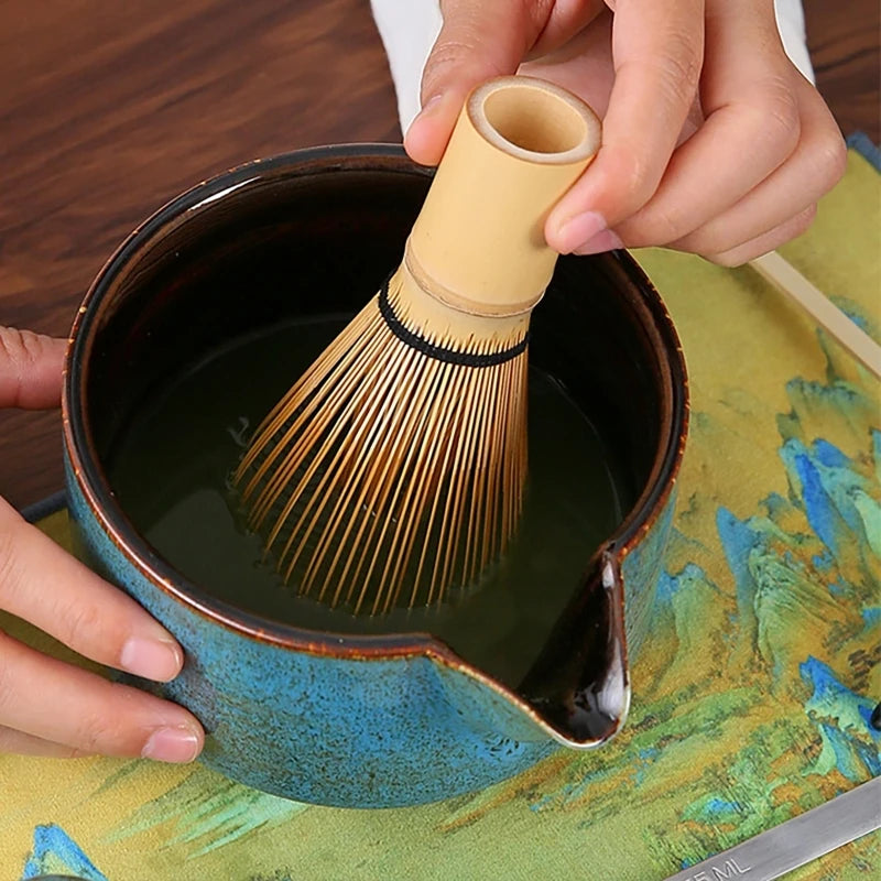 Matcha Tea Set Handmade Pottery Bowl Bamboo Whisk Kit