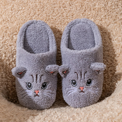 Soft women's cat-face plush slippers – cozy, comfortable indoor wear, non-slip sole for home warmth