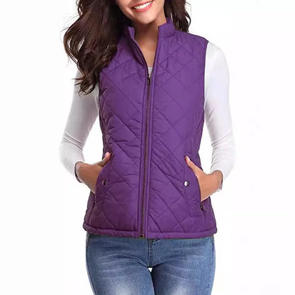 Lightweight Women Quilted Vest - Stand Collar Cotton Winter
