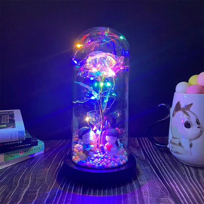 Rosa Galassia in Oro 24K con Luci LED – Scatola Regalo per la Festa della Mamma Fiore in Alluminio con Luci a Stringa e Scatola Fiore Artificiale Regalo