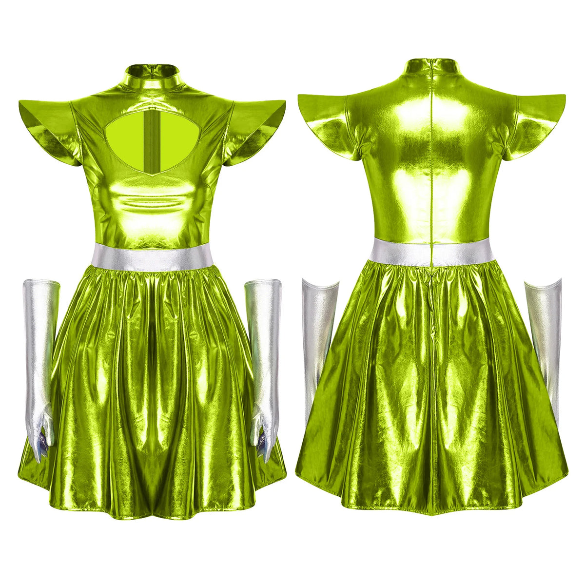 Zilverkleurige metallic astronauten-alien-tutu-jurk voor vrouwen, cosplayruimtecadetromper, Halloweenfeestjurk 2026