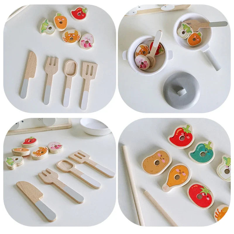 Wooden Toy BBQ Set Pretend Play Cooking Playset Early Learning Montessori Toy Fall 2025 Educational Gift