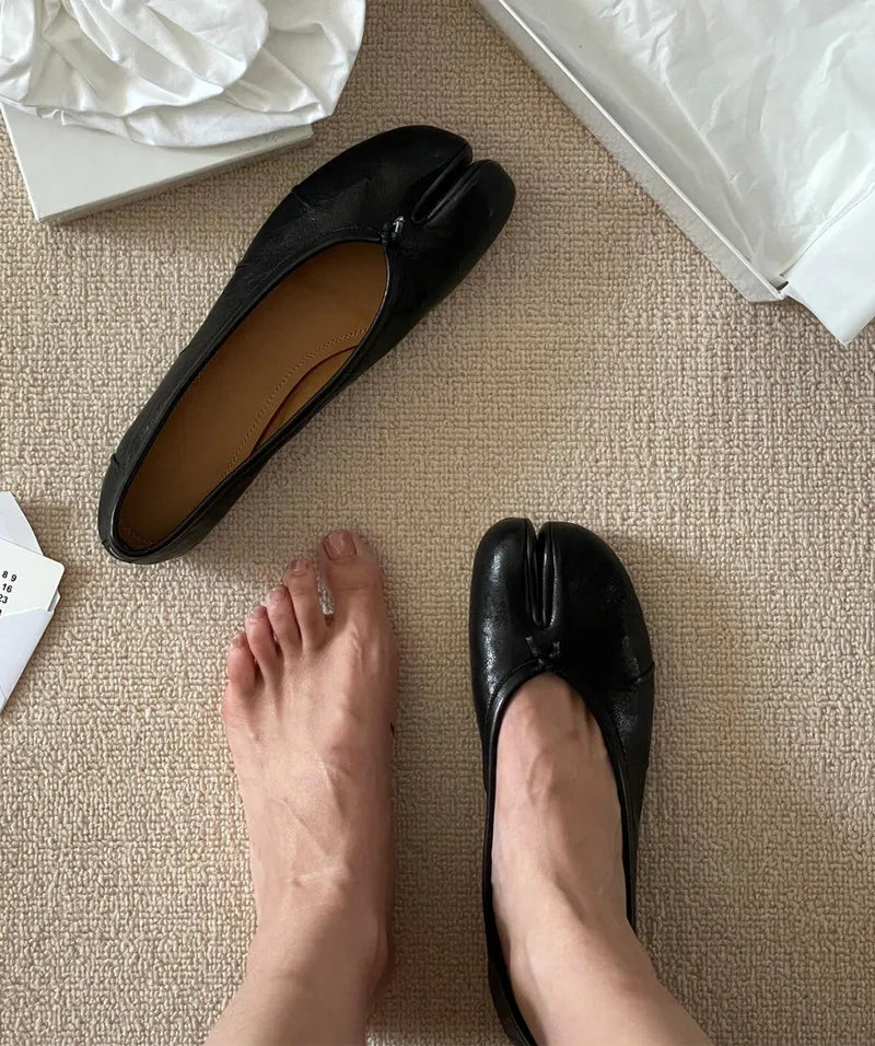 Soft Women Tabi Ballet Flats - Split Toe, Leather, Casual