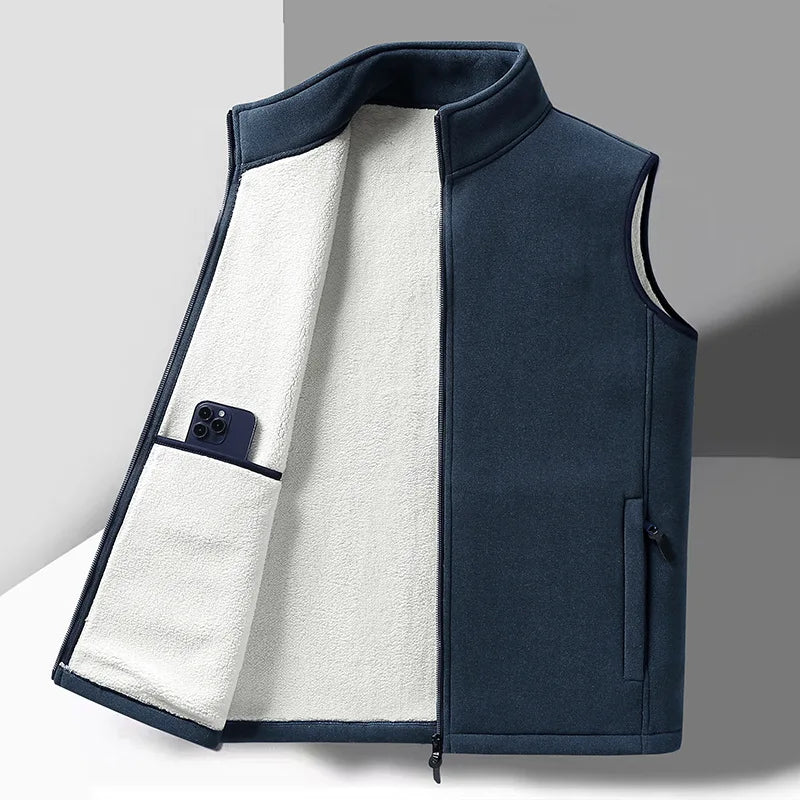 Warm Mens Fleece Vest - Sleeveless, Lamb Fleece, Winter