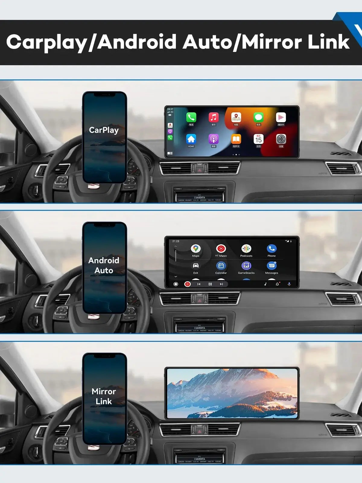 Wireless Multimed Car Stereo 10.26-Inch Universal Wireless CarPlay Android Auto Multimed ...