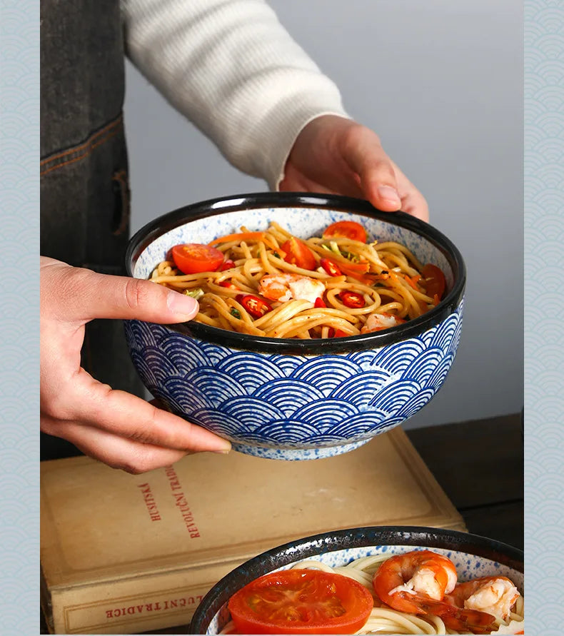 Ciotola per noodle Qinghai Wave dipinta a mano Ciotola in ceramica vintage