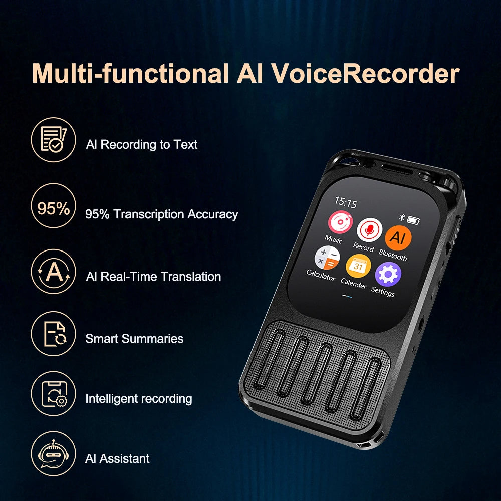 AI Voice Recorder Bluetooth Touchscreen 79H Battery 1200mAh