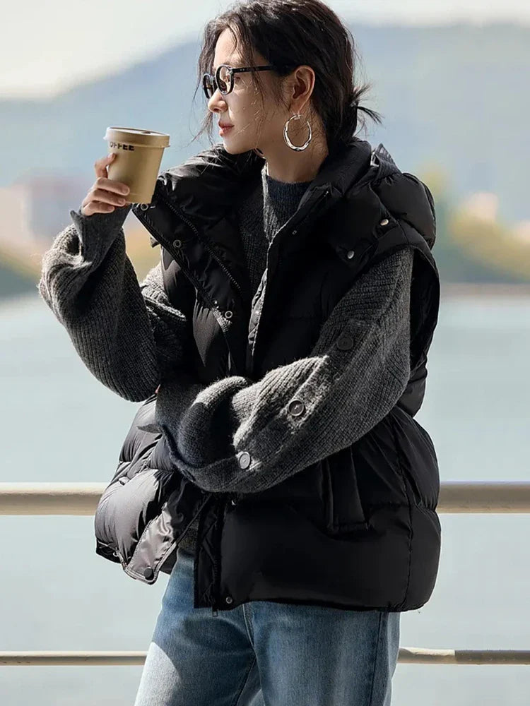 Insulating Women’s Hooded Puff Vest - Hip-Length, Down