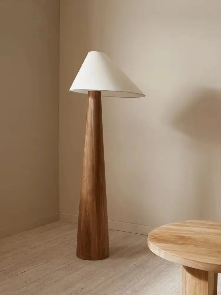 Japandi Conical Oak Floor Lamp Wabi Sabi Retro Lighting Home Decor