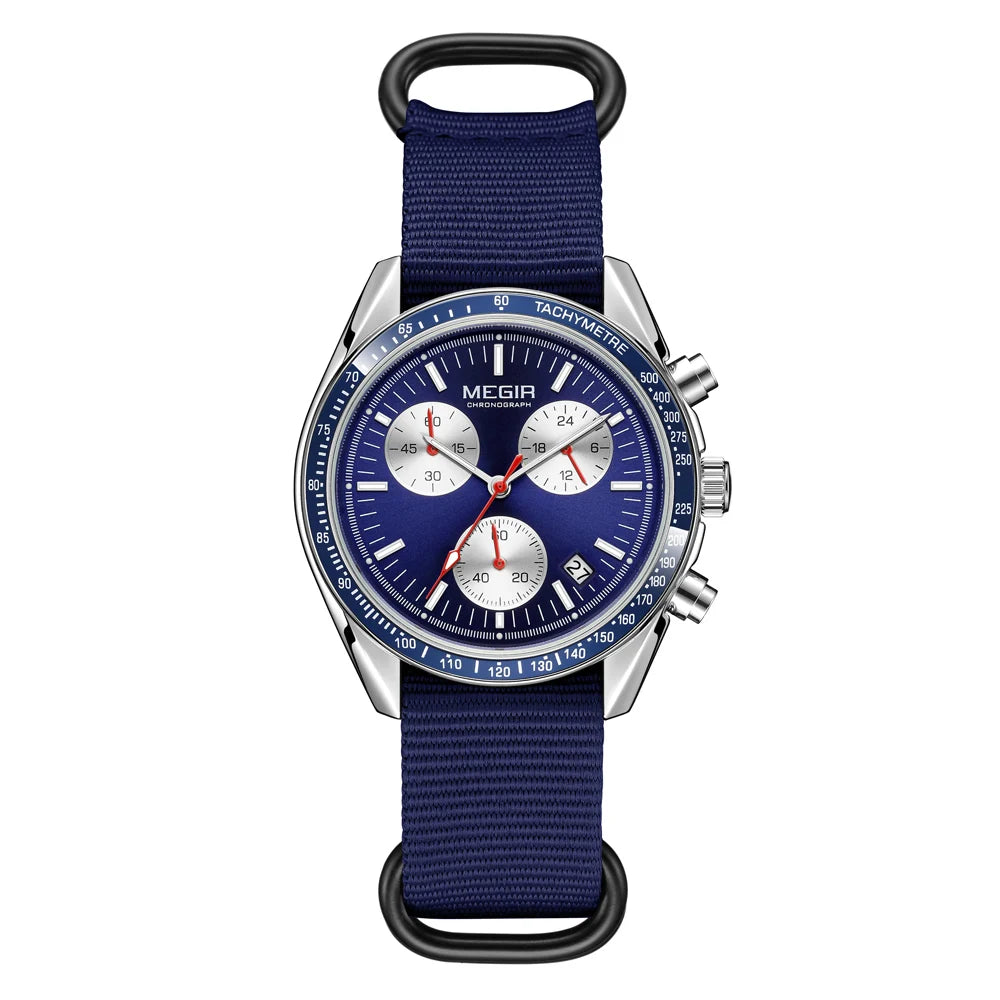 Reloj cronógrafo de cuarzo con correa de nylon azul resistente al agua